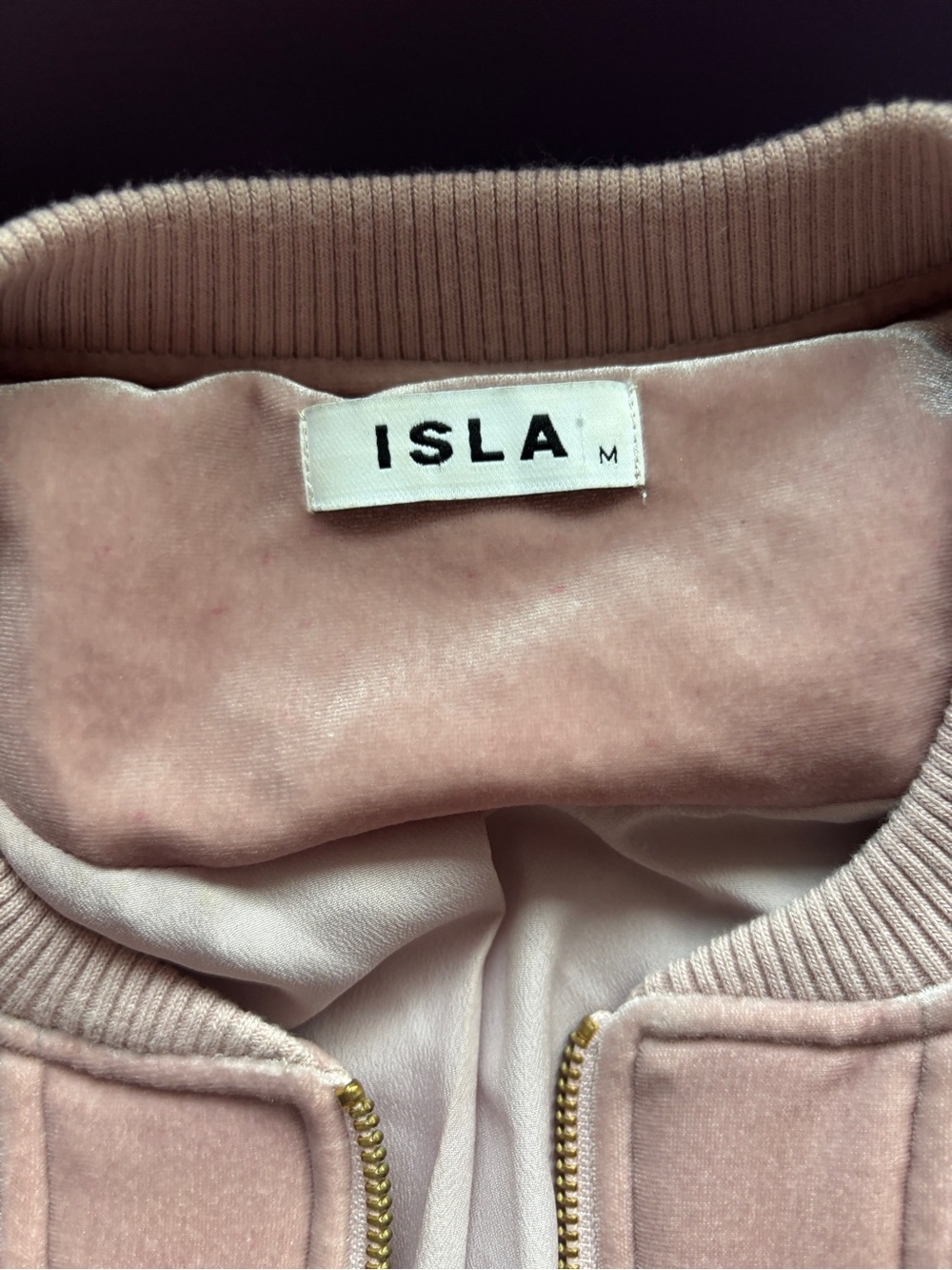 Dusty Pink Rose Quilted Velvet Bomber Jacket ISLA - Picture 3 of 7